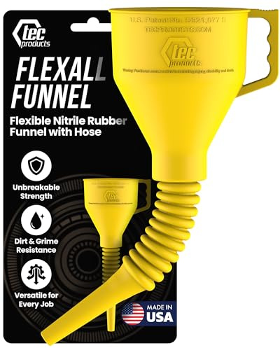 TEC Products FlexAll Funnel - Flexible Rubber Funnel with Handle, Multiple Sizes and Colors, Made in The USA (Large, Yellow)