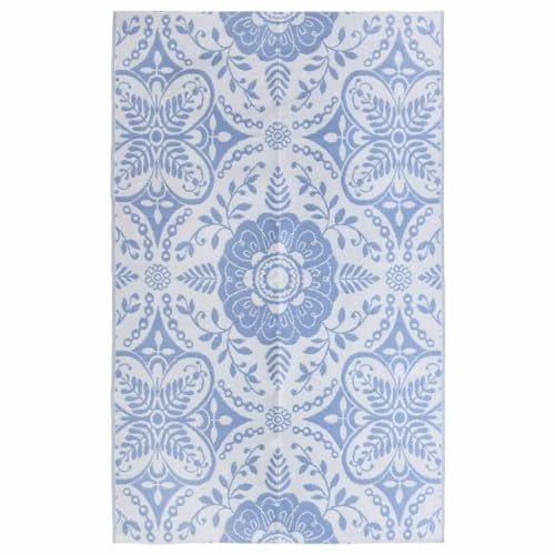 vidaXL Outdoor Teppich Zweischichtiger Jacquard Terrassenteppich Außenteppich Küchenteppich Indoor Terrasse Balkon Flur Küche Bad Babyblau 190x290cm PP