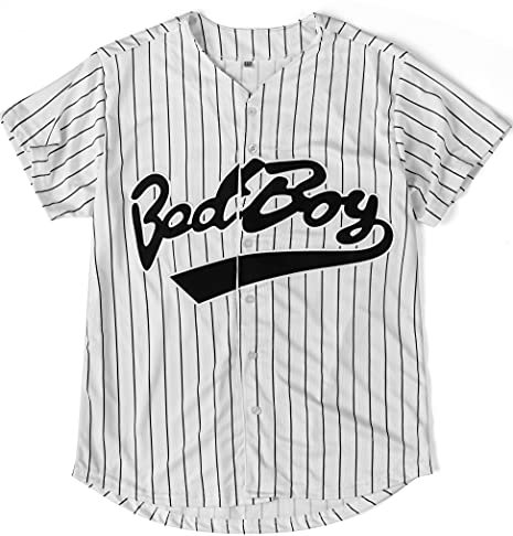 Bad Boy 10 Baseball Trikot, 90er Jahre Hip Hop Männer Kleidung für Geburtstagsfeier, Club und Pub Kleid, Streifen, Klein