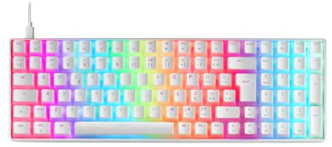 Mars Gaming MKULTRA, Clavier Mécanique Blanc RGB, Compact 96%, Switch Outemu SQ Rouge, Portugais -US