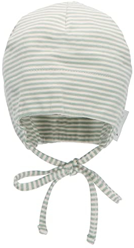 Sterntaler GOTS Beanie Ringel - Erstlingsmütze aus Singlejersey (Bio) gestreift - anschmiegsame Unisex Beanie Mütze zum Binden - Baby und Kinder Übergangsmütze, steingrün, Größe 37