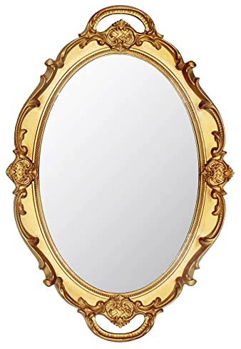 Eaoundm Dekorativer Wandspiegel, oval, 36,8 x 25,4 cm, goldfarben
