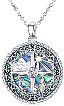 YAFEINI Compass Necklace 925 Sterling Silver Mountain Compass Camper Christmas Inspiration Gifts Jewellery for Women Mother Mom