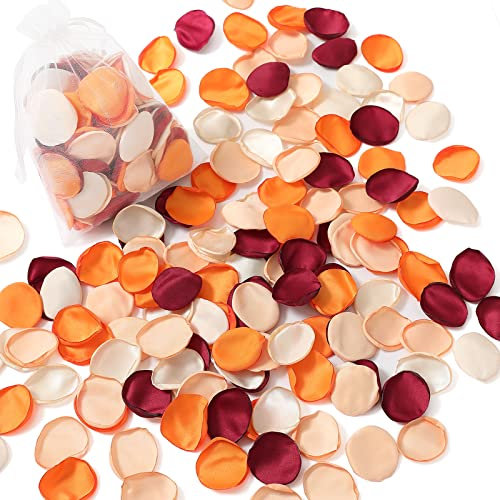 Serwalin 500Pcs Silk Rose Petals for Artificial Flowers - Weddings, Proposal, Burgundy Orange, Flower Girl Basket, Bridal Shower Table Decor (4 Color Mixes)