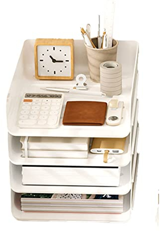 4-stöckige Ablagekorb für A4, Dokumentenablage aus PET Kunststoff, Briefkorb, Briefablage Organizer (Weiß)