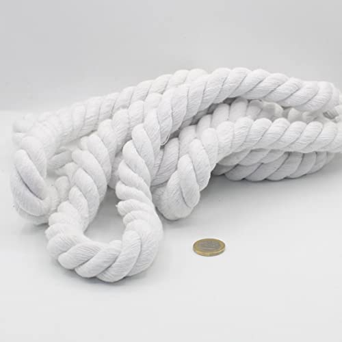 Cordino in cotone rotondo, 3 metri, 20 mm, corda intrecciata con anima in cotone naturale, ideale per fai da te, cucito, multiuso, 20 mm, ecru
