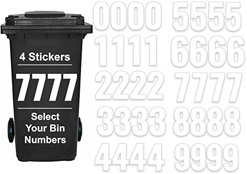 Pack of 4 White Sticky Numbers for Wheelie Bins Number - 7 Waterproof (17 cm) Labels for Wheelie Bins & Garbage Bins Packwith®