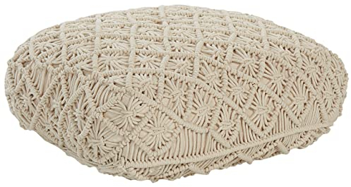 Beliani Bodenkissen Baumwolle quadratisch Makramee-Muster beige 50 x 50 cm Berrechid