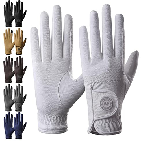 AF EQUESTRIAN Sui Sereno - Guantes de equitación para mujer, piel sintética de alta calidad, diseño de piel de serpiente (blanco, mediano)