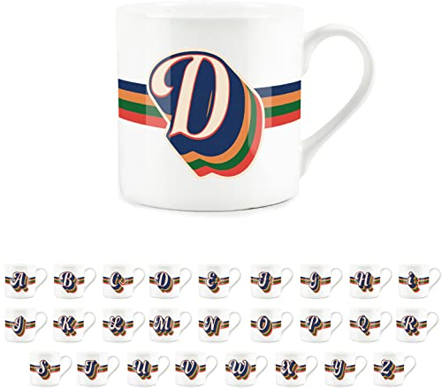Purely Home Retro Alphabet Letter D Mug - Bone China White Coffee Tea Present Personalised Initial Gift