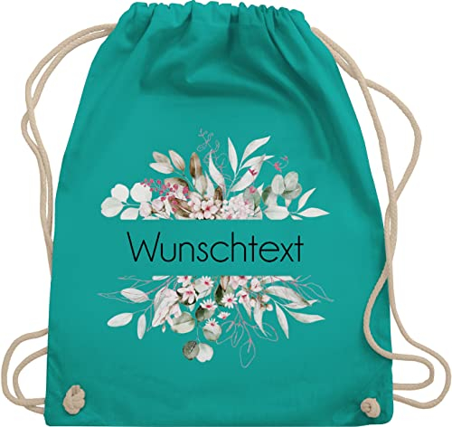 Turnbeutel Rucksack - Aufdruck selbst gestalten - Wunschtext I Geschenk personalisiert I Geschenk Weihnachten - Unisize - Türkis - beutel kita stoffbeutel name personalisierte blume beuteltasche