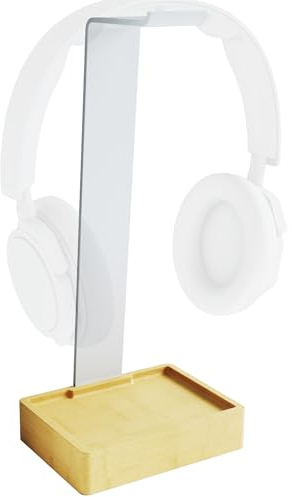 KD Essentials - Headset stand & headphone holder, plastic-free, made of extremely stable white metal and bamboo - practical holder protects the headset and ensures more order on the desk