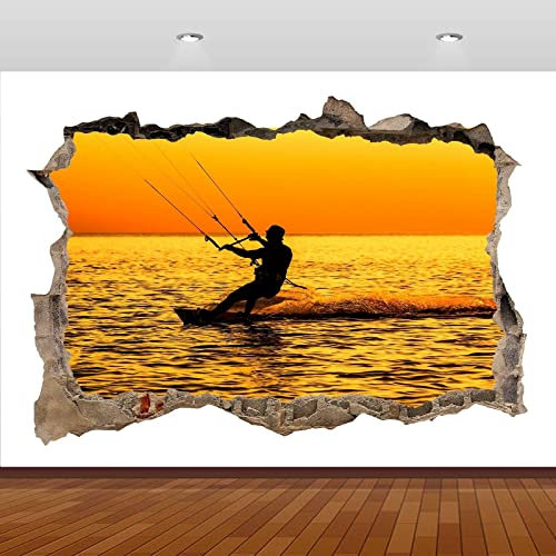 Wanddeko Kite Surfer Segeln Sonnenuntergang Sport 3D Zertrümmert Wandaufkleber Poster Vinyl Wandbild S587 55x80cm