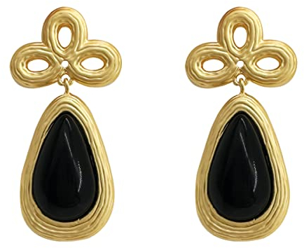 HMOOY Tropfenförmige Obsidian-Ohrringe, Schwarze & Rosegold, Dangle, EARRING, Messing, Vintage, Style 1