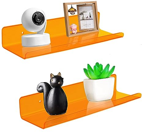 ROYALITA Kleine Acrylregale zur Wandmontage | 2er-Set | 30,5 cm | Wandbehang Pflanzenregale Raumdekor schwebende Wandregale für Spielzimmer, Schlafzimmer, Wohnzimmer, Büro, Orange