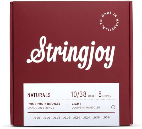 Stringjoy NB1038 Naturals Phosphor Bronze Mandolin Strings, (Light Gauge - 10-38)