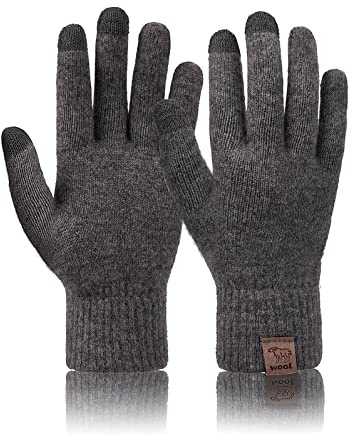 Voqeen Handschuhe Winter Herren 100% Wollhandschuhe Damen Thermo Winterhandschuhe Touchscreen Warme Strickhandschuhe Outdoor Reithandschuhe Arbeit