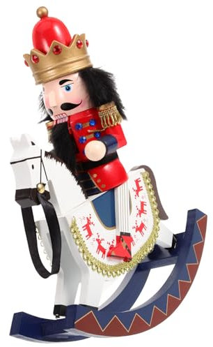 Kichvoe Wooden Rocking Horse Nutcracker Christmas Nutcracker Figure Traditional Wooden Soldier Figures on Rocking Horse Christmas Shelves and Tables Colorful
