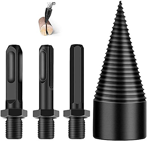 Kocusu Spacca Legna Cono di Legno, Punta Spaccalegna per Trapano Cono per Vite Spaccalegna, Trapano Legna Ardere con 3 Manici Esagonale/Rotondo/Quadrato, per Spaccalegna Elettrico Legna (42 mm)