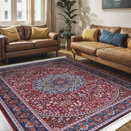 Mazovia Teppich Orientalisch Vintage - Waschbar rutschfest - Weich Traditioneller Teppich für Wohnzimmer Orientteppich - Fußbodenheizung geeignet - Rot Burgunderrot 120 x 170 cm
