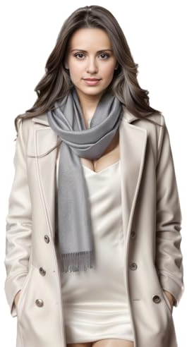 LA FERANI Damen Kaschmir Schal dünn Herbst Winter 185x65 Kaschmirschal hell grau Pashmina stilvoll elegant Halstuch Wollschal Wolle Uni Farbe Damenschal (Hell Grau)