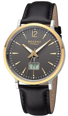 REGENT Herren Armbanduhr Analog-Digital Lederarmband schwarz URFR285 Analoguhr