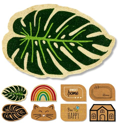 natürliche Fußmatte Kokos - Kokosmatte 40x60cm Monstera - rutschfeste Schmutzfangmatte robust -außen Fussmatte innen - Türmatte Außenbereich überdacht