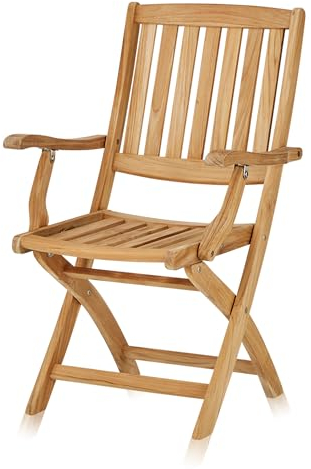 KHG Klappsessel Garten aus Teak-Holz Gartenstuhl mit Armlehnen aus massiven