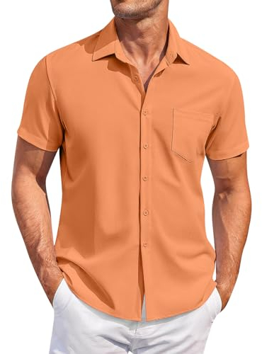 Tee-Shirt Personnalisé Homme Sans Col - Chemise Blanche Manche Courte Sans Repassage - Chemisette Orange Taille L