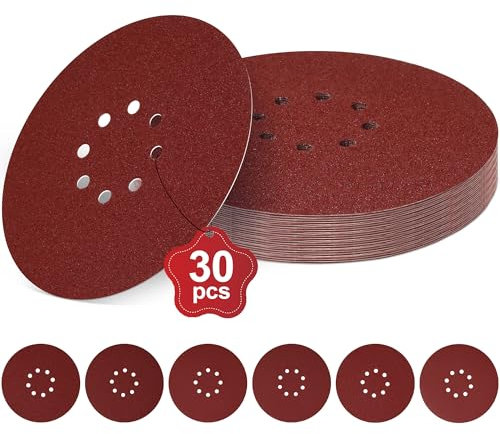30 Stück Schleifpapier 225mm Klett, Schleifscheiben 225mm Klett Körnung 8 Loch für Trockenbauschleifer Exzenterschleifer Schleifgiraffe (30 Stück 40,60,80,120,180,240 Körnung)