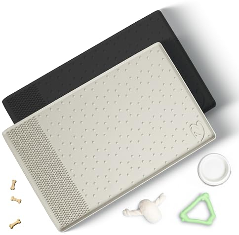 4IERHERZ Hundenapf Matte - Wasserdicht & rutschfest - Futtermatte für Hunde mit extra hohem Rand - Suchmatte - Vielseitig einsetzbar - rutschfeste Silikon Hundenapf Unterlage (grau, groß)