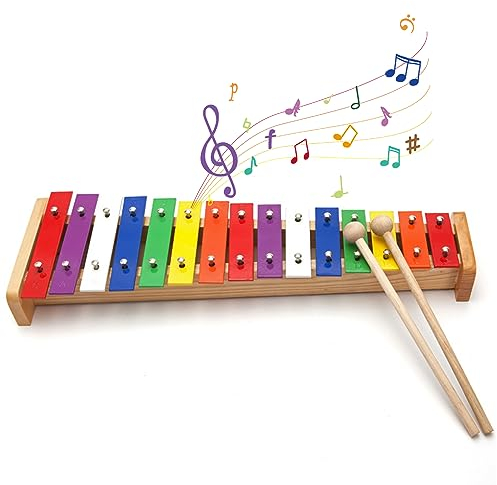 15 Noten Xylophon Hochwertiges Metall-Kleinkind-Xylophon mit 15 Tönen für Kinder Lernspielzeug mit Leuchtenden Regenbogenfarben