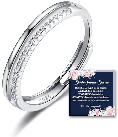 RANKEEF Ring Silber 925 Damen, Silberringe Damen 925, verstellbare Silberringe für Damen mit Zirkonia, Silber Ringe Damen, Silberringe für Damen und Mädchen mit inspirierender Karte