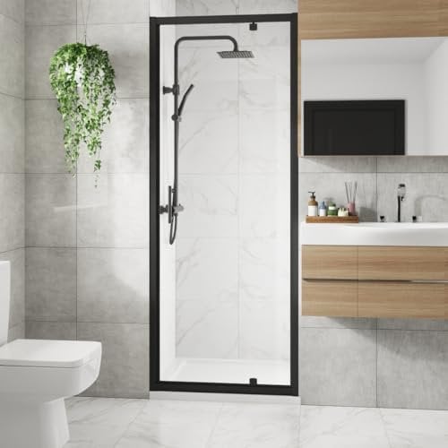 Blümme 700mm Bathroom Pivot Door Shower Enclosures Matte Black Framed 6mm Glass Reversible Cubicle Door