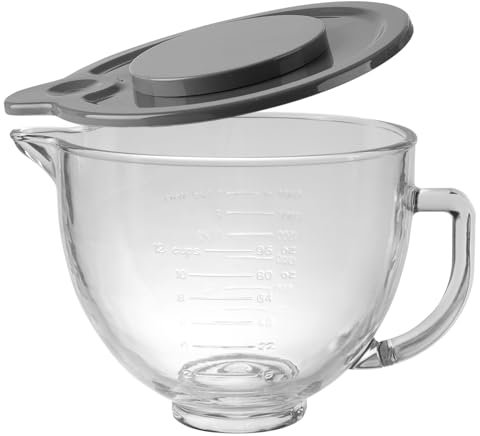 Glass bowl for KitchenAid Stand Mixer,5 quart Glass mixing bowl replacement for KitchenAid 4.5 and 5 Quart Tilt-Head Stand Mixers with Measurement Markings