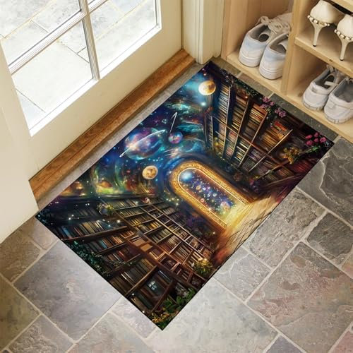 MULERN Schmutzfangmatte Innen 60X90Cm Maschinenwaschbare Fußmatte, Sauberlaufmatte, Magische Bibliothek Eingangstürmatte Mit Wasserabsorbierenden, Fussmatte Für Hund, Eingang, Haustür & Flur