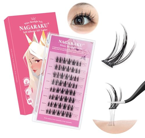 NAGARAKU Ciglia Autoadesive 56 Cluster DIY Ciglia Finte Ciuffetti Senza Colla Rimozione Ciglia Premere Riutilizzabili Pre-Incollate Volume Morbido Lash Aspetto Naturale Primo Amore (0.07mm C 6-15mm)