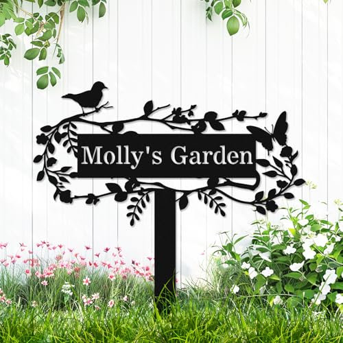 Personalized Bird Garden Stake Metal Sign, Custom Metal Butterfly Bird Lawn Decor Yard Garden Sign with Stake for Outdoors