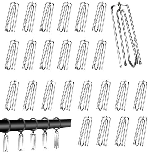 EUIEUT 50 PCS Ganchos para Cortinas, Ganchos para Cortinas de Acero Inoxidable con 4 Dientes, Ganchos Cortinas Riel para Colgar Cortinas, Ganchos Metalicos para Cortina de Ventana,de Puerta,de Ducha