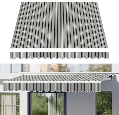 Tenda da sole per esterni in tela di ricambio 100% poliestere, retrattile, per cortile, giardino, garage, finestra, porta, senza cornice, 3,7 x 2,4 m, protezione UV impermeabile