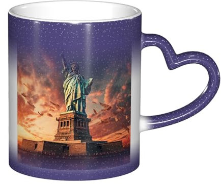ZXERTG Statue of Liberty in NYC Print Heat Sensitive Mug,Color Changing Mug,Creative Coffee Mug,Starry Sky Color-Changing Mug