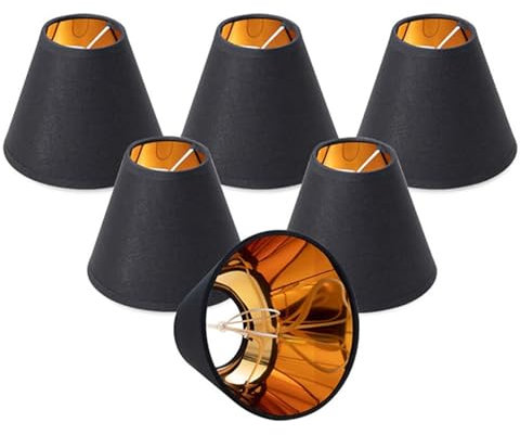 bangminda 6 Pièces Petit Abat-jours E14 Abat-Jour de Lustre à Tissu Abat-jour à Clip Abat-jour Remplacement des Lampadaires Abat-jours pour Lampe Suspension Lampe Plafond Murale Cristal (Noir)