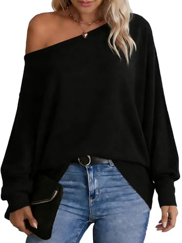 Dressmine Off The Shoulder Tops for Women Jumper Batwing Loose T Shirts | Oversized Tee, Autumn Fashion Clothes, Tunic Top, Bardot, Sexy, Going Out, Stretchy, Lightweight