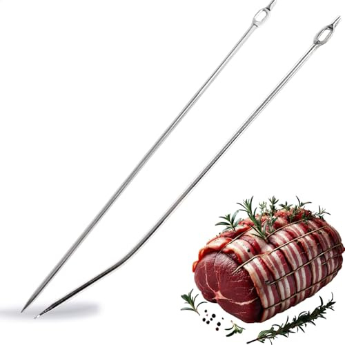 Kerafactum Larding Needle Set, Curved & Straight, Roasting Needle, 20 cm, Stainless Steel Larding Needle, Large Picking Area for Bacon Strips, Diameter 3 mm, Perfect Barding, Spicking Meat & Roasting