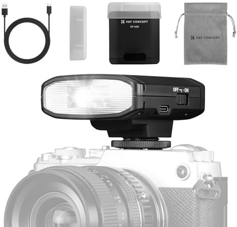 K&F Concept Mini Kamera Blitzer, GN12 2000mAh Starke Akkulaufzeit Flash Speedlite mit 8 Leistungsstufen,Mini Kamera Blitzgerät S1/S2 Aufsteckblitz mit Diffusor für Nikon,Canon, Fuji, Panasonic Kameras