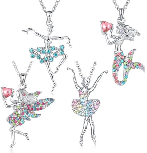 FDDU 4 Stück Tanzende Ballerina Anhänger Halskette, Silberne Halskette Mit Tanzender Ballerina, Ballerina Tänzerin Tanzen Ballett Anhänger, Mit Kette, für Kinder Und Teenager-Mädchen Geeignet