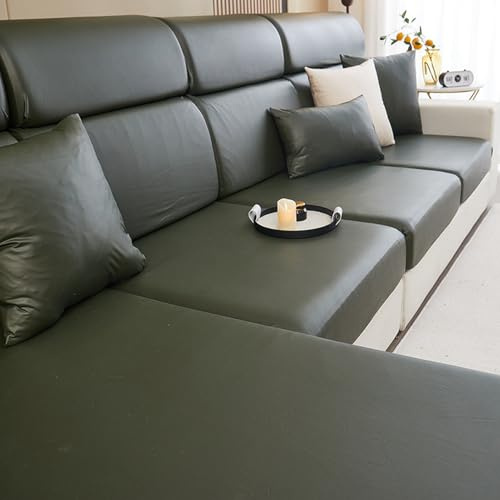 Reyox Wasserdicht Sofabezug aus Kunstleder, rutschfest Sofa Überzug mit Gummizug, Sofabezüge für L Form Ecksofa Ohne Armlehne, Grün, Sitzbezug (L)
