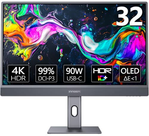 INNOCN Monitor OLED 4K da 32 pollici per Mac mini MacBook Air/Pro, 3840 x 2160 PC Monitor per computer, USB C, HDR 10, 99% DCI-P3, 99% sRGB, 1M:1, supporto regolabile inclinazione/altezza, montaggio