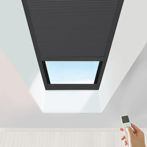 Ventana motorizada de tragaluz con persianas de panal, cortinas opacas impermeables para techos inclinados y habitaciones de cristal, ideal para el hogar y la oficina (modelo negro 93021N)