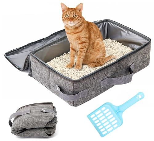 lomdung Bac Litiere pour Chat Portable et Pliable avec Couvercle, Maisons de Toilette pour Chats 40 x 30 CM avec Tamis et Zip, pour Chat en Tissu Oxford, Le Camping, Facile à Nettoyer